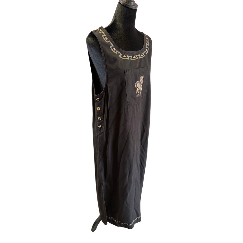 IVY Wear Women Size 10 Black Zebra Jumper Dress Maxi Overall Sleeveless Vintage